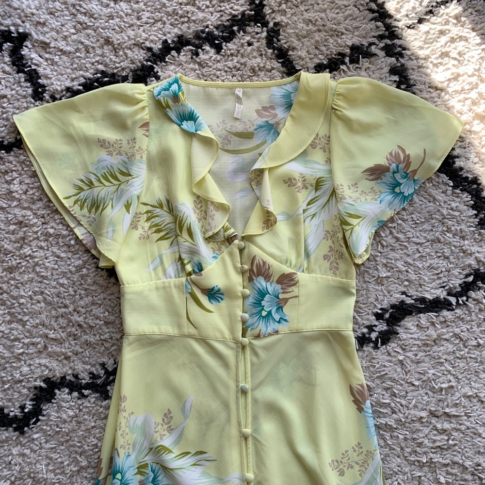 Urban Outfitter Yellow Floral Midi Tea Dress